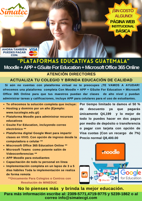 Simatec - Plataformas Educativas Guatemala - Moodle + Gsuite + Microsoft Office 365 Education Online + App para celulares