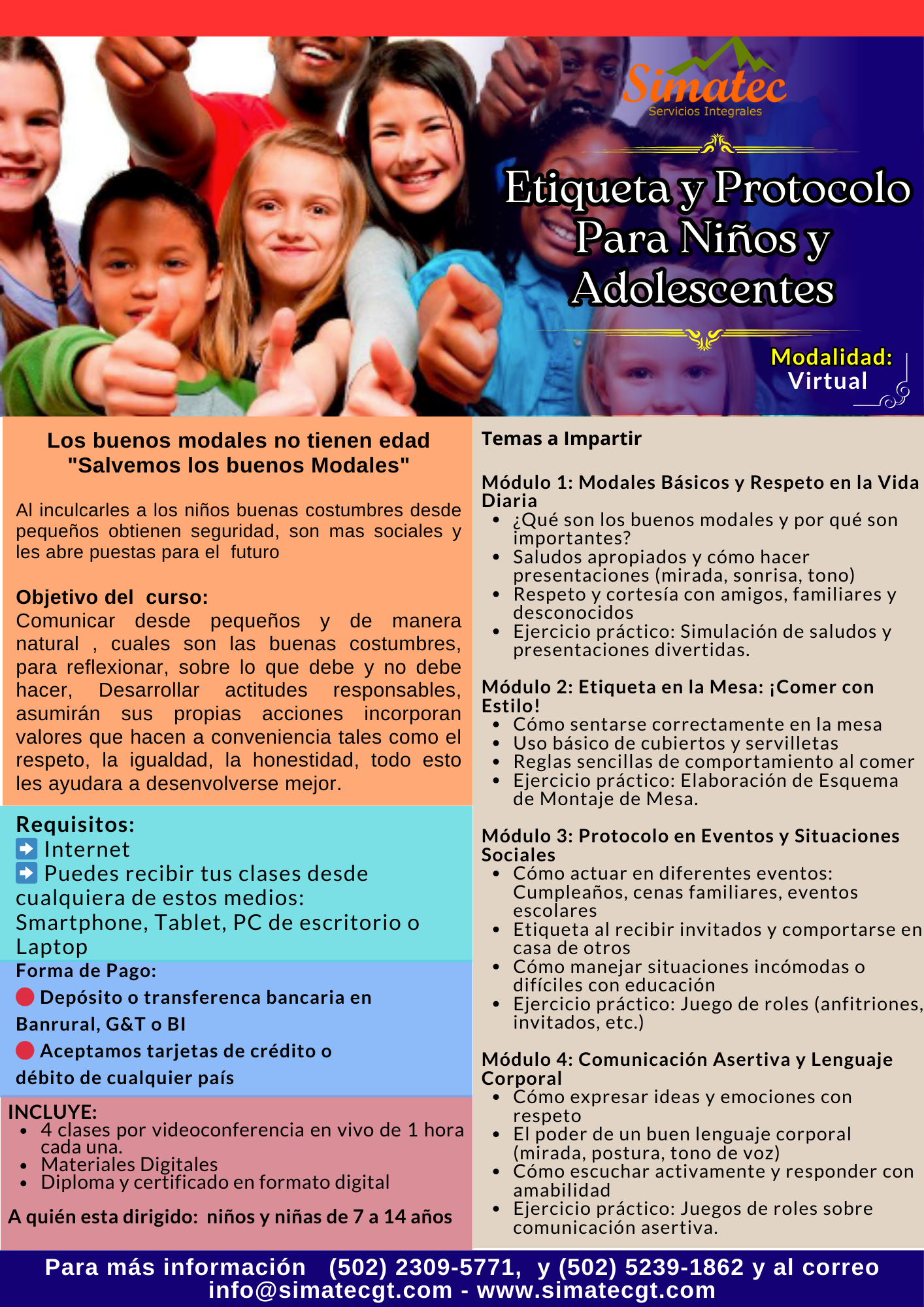 Diplomado Etiqueta y Protocolo para Niños y Adolescentes - Simatec Guatemala